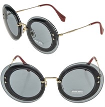 Miu Miu Reveal 10R Gold Gray Fabric Round Oversized Sunglasses MU10RS Authentic - $366.30