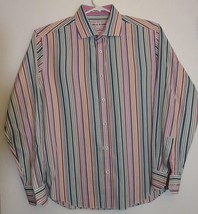 Bugatchi Uomo Shaped Fit Mens Dress Long Sleeve Striped Multi-color Shirt XL - £38.38 GBP