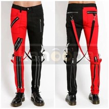 Men&#39;s Black &amp; Red Split-Leg Bondage Pant Punk Rock Dead Threads Pant - £78.75 GBP