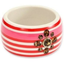 Juicy Couture Red Striped Oversized Large Bangle Bracelet Shimmer Floral Gems - $118.77