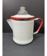 Vintage 1950s White Red Enamel Coffee Percolator 7.5” Farmhouse Kitchen ... - €40,43 EUR