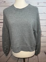 Hollister Sweatshirt Pullover Medium Gray Beaded Long sleeves Preppy Cre... - $20.75 CAD
