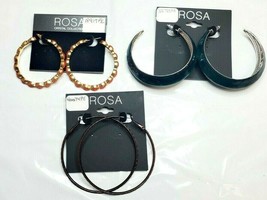 ROSA Hoop Earrings 3 Pair New Green Copper Color Gold W Peach  Set  # 28 - £15.41 GBP
