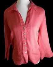 Talbots BLOUSE/JACKET 8 Irish Linen Mother Of Pearl Buttons Collar Pockets Red - £25.50 GBP