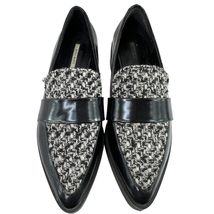 Zara Tweed Loafer Shoes Black Size 6 36 Patent Leather Pointed Toe Vegan Casual - £19.47 GBP