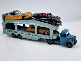 Vintage Dinky Toys Pullmore Car Carrier with 3 Cars Hillman Minx Jaguar Austin - $118.79