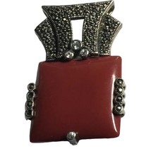 Vintage Carnelian and Marcasite Pendant Brooch  in Sterling Silver - $125.00