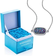 Women Gift Jewelry Set Silver Necklace and 7 Blue Rose for Women (Drusy-Quartz) - £46.28 GBP
