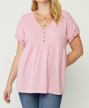 Entro Waffle Knit Babydoll Top Pink - $20.79+