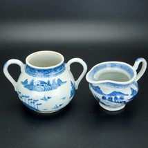Chinese 18th/19th C Canton ware blue and white porcelain cream and sugar - £112.72 GBP
