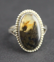 STERLING SILVER gemstone brown AGATE band ring .925 size 4.5 Estate Sale... - $39.99