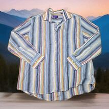 Tallia Long-Sleeve Button-up Shirt Mens Size XL Linen Cotton Blend Strip... - $24.75