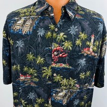 Campia Hawaiian Aloha XL Shirt Tiki Huts Boats Palm Trees Ocean Islands Tropical - £35.54 GBP