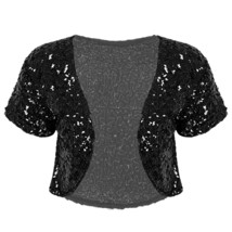 Women Shiny Sequin Cropped Jacket Coat Sissy Clubwear  Waistcoat Cardigan Outwea - £63.32 GBP