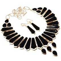 Black Spinel Gemstone Handmade Ethnic Designer Look Necklace Jewelry 18" SA 3499 - £19.17 GBP