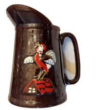 VTG Syrup Pitcher 1950s Brown Glazed Redware Cold Paint Rooster Rustic F... - £10.21 GBP