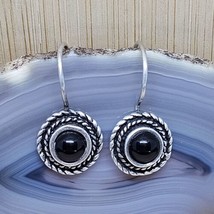 925 Sterling Silver - Vintage Round Black Onyx Drop Earrings - £19.94 GBP