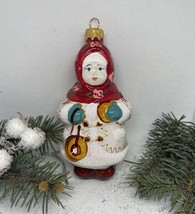 Girl with bagels in a red scarf glass Christmas handmade ornament, Christmas - £11.99 GBP