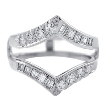 0.70 Carat Emerald/Round Cut Diamonds Vintage Ring Insert 14K White Gold - £645.59 GBP