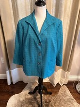 NWOT LAFAYETTE 148 Turquoise Blue Cotton Blend Jacket SZ 16 - $98.01