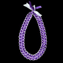 Purple And White Braided 4 Ribbon Graduation Gift Lei Hand Made 2.5” Wide - $17.77