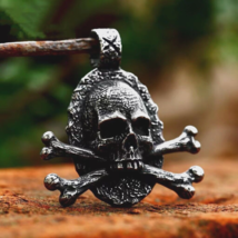 Men&#39;s Pirate Skull Crossbones Pendant Necklace Punk Rock Jewelry Stainless Steel - £18.16 GBP