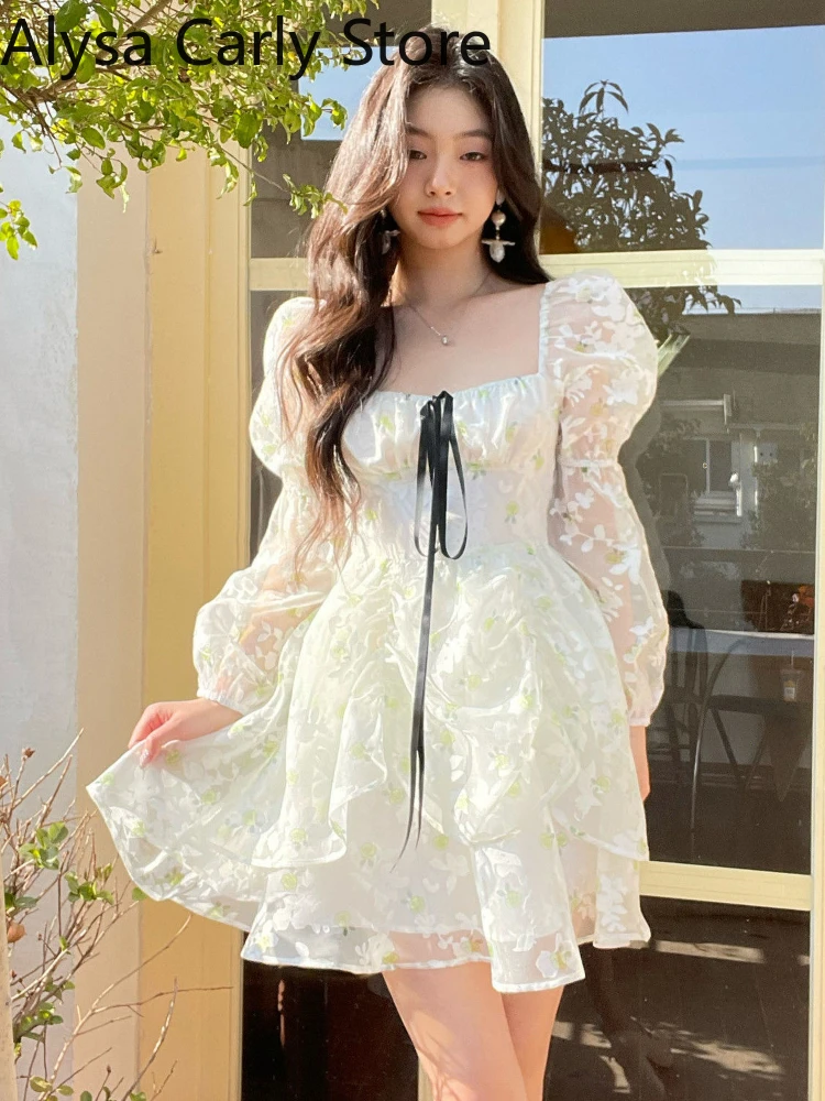 2023 Spring Vintage  Dress Women Casual Korean Party Long Sleeve Fairy Dresses F - £71.83 GBP