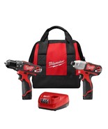 Milwaukee 2497-22 M12 Cordless 3/8&quot; Hammer Drill &amp; 1/4&quot; Impact Driver Co... - $3,360.53 MXN