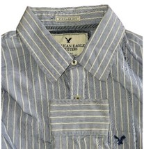 American Eagle Vintage Fit Mens XL Blue Shirt White Vertical Stripes Lon... - £11.58 GBP