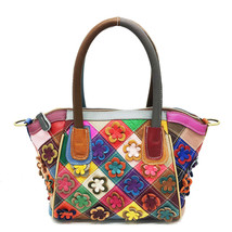  Genuine Leather Bag Handmade Colorblock Flower Women&#39;s Bag Cowhide Hand... - £51.89 GBP