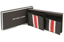 NWB Michael Kors Billfold Box Set Black Flame Red Logo 36H1LGFF1B NIB Du... - £45.16 GBP