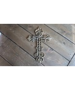 Beige Green and Red Painted Metal Wall Cross 11.75 x 8 inches - £14.00 GBP