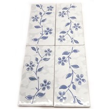 Set of 4 Decorative Ceramic Tile Blue Floral Flower Made in Italy 8&quot;x4&quot; Vintage - £23.71 GBP