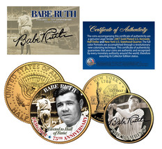 Babe Ruth The Bambino Ny Quarter &amp; Jfk Half Dollar Us 2-Coin Set 24K Gold Plated - £9.56 GBP