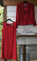 Vtg Sag Harbor Women&#39;s Sz. 8 Red Dress slvls + Blazer l/s Jacket 2pc. Set 2 pkts - £23.51 GBP