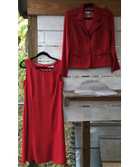 Vtg Sag Harbor Women&#39;s Sz. 8 Red Dress slvls + Blazer l/s Jacket 2pc. Se... - £23.10 GBP