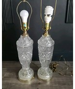 Pair of French Style Crystal Cut Glass Table Lamps Gold Brass Hollywood ... - $203.41