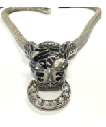 Vintage Panther Necklace – Fierce Door Knocker Style, AB Stones, 16” Sturdy - $39.00