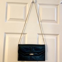 Vintage Susan Gail Black Leather Clutch Shoulder Bag w/Gold Chain Strap Evening - £13.51 GBP