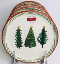 4 Salad Plates CMG Made In Portugal Holiday Christmas Tree, Red Trim 8” - £30.13 GBP