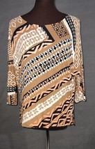 Chico’s Abstract Print Blouse Dolman Sleeve Size 1 (8-10/M) Brown Black Tribal - £15.85 GBP