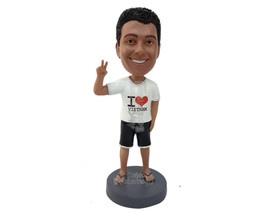 Custom Bobblehead Man Wearing Passionate Country Dress Holding A Peace Sign - Le - £71.12 GBP