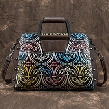 New Handmade Embossing Cow Leather Women Bag Leisure Large Capacity Flor... - £97.52 GBP