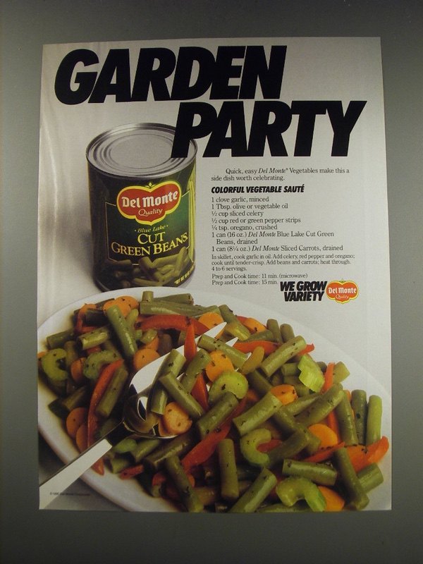 1991 Del Monte Cut Green Beens Ad - recipe for Colorful Vegetable Saute - $18.49