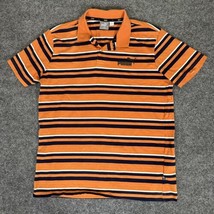 Puma Shirt Mens Medium Orange Navy Blue Polo Short Sleeve Striped Cotton... - $11.75