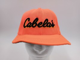 Vintage Cabela&#39;s Orange Denim Hunting Trucker Hat Cap Adjustable Belt Ba... - £9.86 GBP