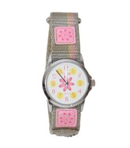 Vintage Timex Kid or Small Adult Pink Flowers - Fabric Analog Wrist Watch L9 - £7.18 GBP