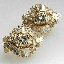 2.00Ct Round &amp;Baguette Cut Simulated Diamond Stud Earrings14K Yellow Gold Plated - £75.35 GBP