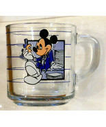 WALT DISNEY Glass COFFEE MUG MICKEY MOUSE with Doughnut - &quot;Break Time&quot; CUP - £15.60 GBP