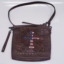 Shyanne Purse Shoulder Bag Brown Leather-Cross &amp; American Flag Christian... - $29.59